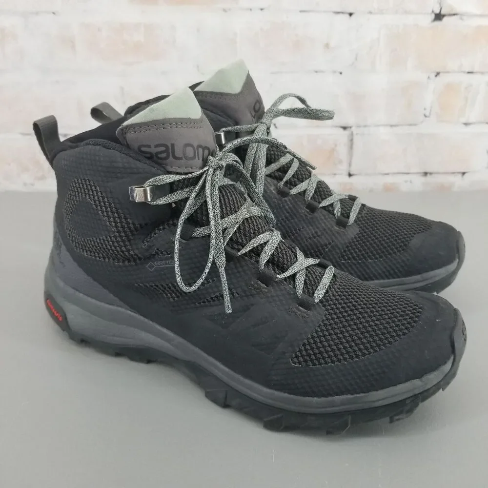 Salomon OUTline Mid GTX Hiking Boot Womens Sz 9.5 Black Trail Waterproof Ourdoor